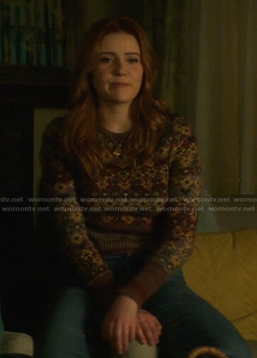 Nancy’s floral sweater on Nancy Drew
