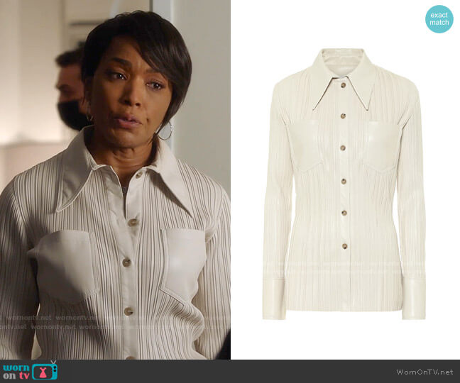 Nanushka Blaine Pleated Faux Leather Shirt worn by Athena Grant (Angela Bassett) on 9-1-1