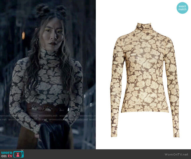 Nanushka Floral Turtleneck Long Sleeve Top worn by Mary Hamilton (Nicole Kang) on Batwoman