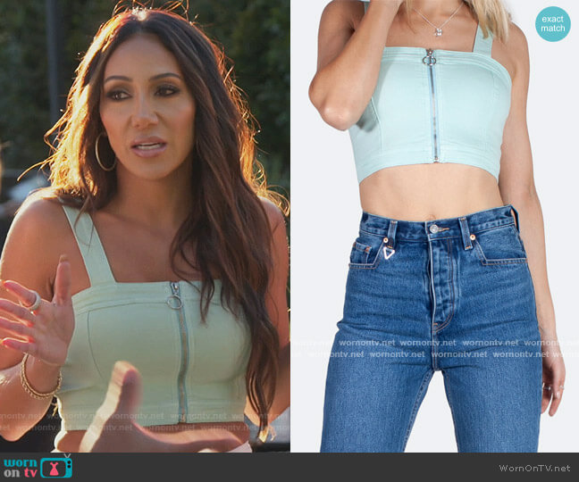 Neon Blonde Vixen Front Zip Crop Top worn by Melissa Gorga on The Real Housewives of New Jersey