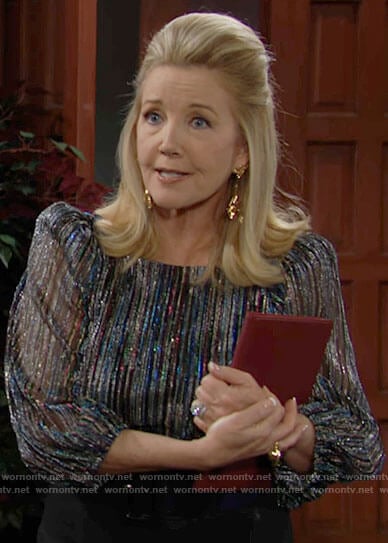 Nikki’s metallic blouse on The Young and the Restless