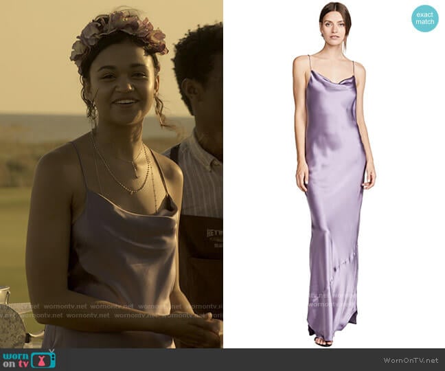 Nili Lotan Juella Gown in Lilac worn by Kiara Carrera (Madison Bailey) on Outer Banks