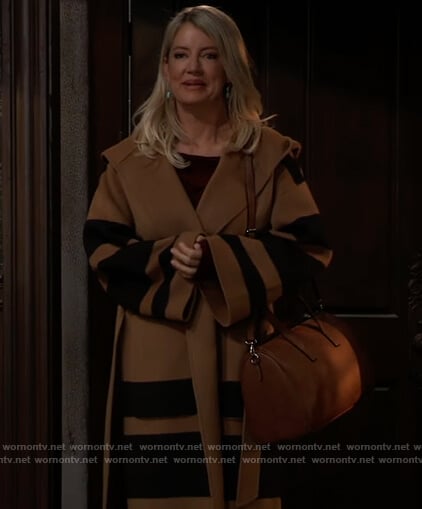 Nina’s beige stripe coat on General Hospital