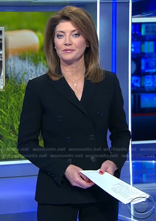 Norah’s black double breasted blazer on CBS Evening News