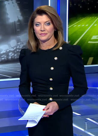 Norah’s black button embellished dress on CBS Evening News