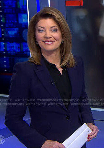 Norah’s navy blazer on CBS Evening News