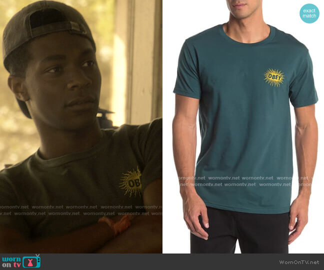Obey Global Dissent Graphic T-Shirt worn by Pope (Jonathan Daviss) on Outer Banks
