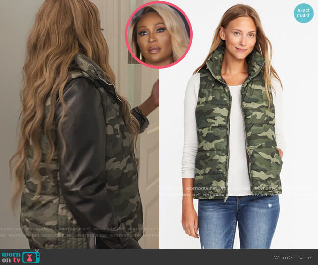 Old Navy Camo Puffer Vest worn by Cynthia Bailey on The Real Housewives of Atlanta