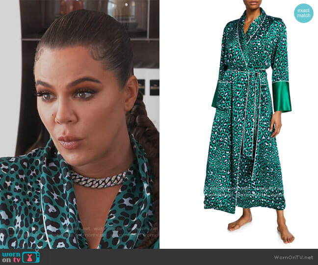 Olivia Von Halle Capability Danger Leopard-Print Long Silk Robe worn by Kourtney Kardashian on Keeping Up with the Kardashians