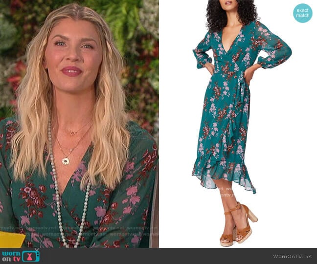 Paige Palazzo Print Long Sleeve Silk Wrap Dress worn by Amanda Kloots on The Talk