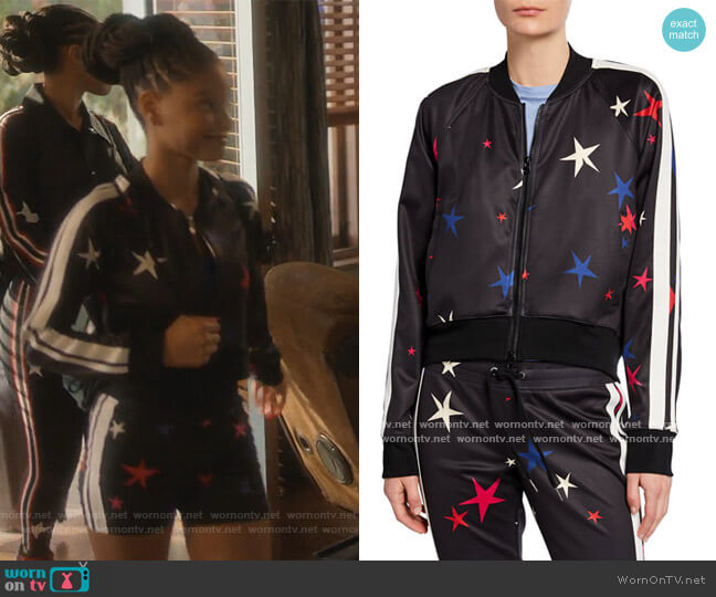 Pam & Gela Star Side-Stripe Raglan-Sleeve Crop Track Jacket worn by Skylar Forster (Halle Bailey) on Grown-ish