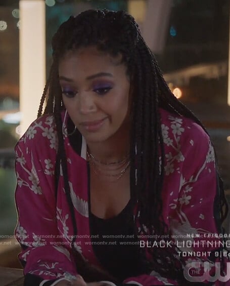 Olivia’s pink floral bomber jacket on All American