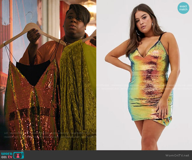 Club London Plus Sequin Cami Mini Dress worn by Mo (Alex Newell) on Zoeys Extraordinary Playlist