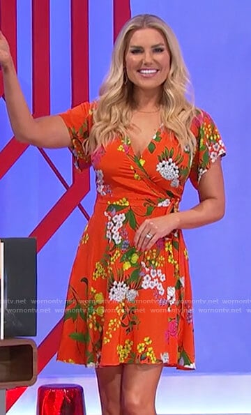 Rachel’s red floral wrap dress on The Price is Right