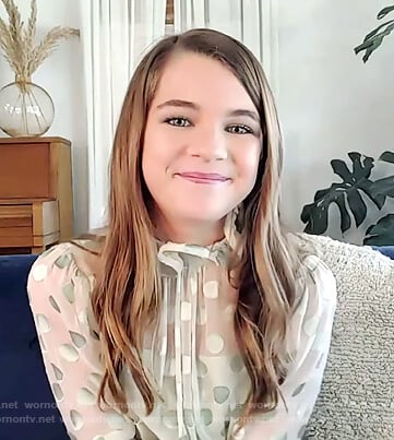 Raegan Revord’s green polka dot sheer dress on The Drew Barrymore Show