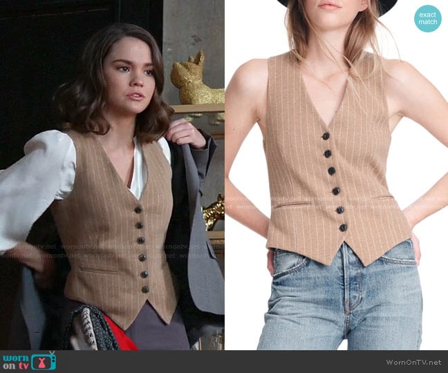 Rag & Bone Vanessa Pinstripe Vest worn by Callie Foster (Maia Mitchell) on Good Trouble