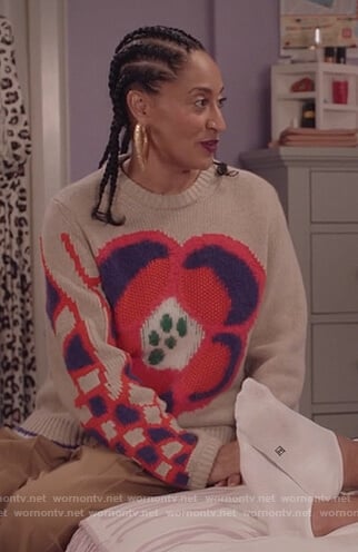 Rainbow’s beige floral knit sweater on Black-ish
