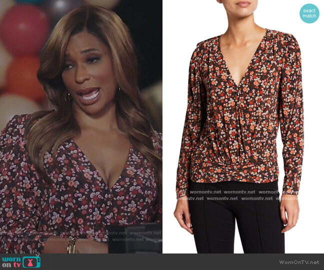 Ramy Brook Ivanna Floral-Print Long-Sleeve Top worn by Mika (Kimrie Lewis) on Kenan