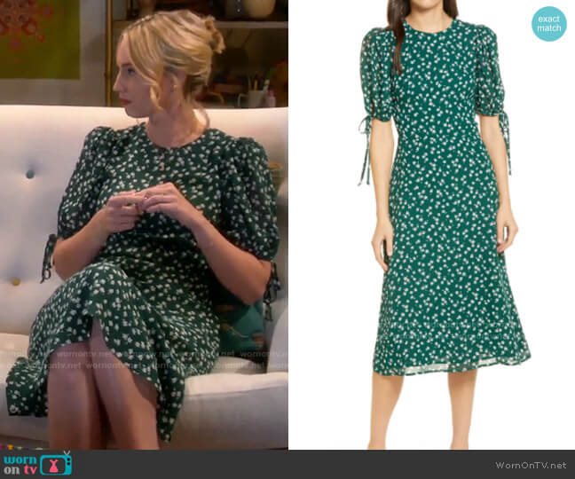 Reformation Oakley Dress in Annette worn by Mandy Baxter (Molly McCook) on Last Man Standing