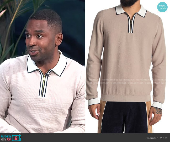 Reiss Mauritizio Long Sleeve Textured Polo worn by Justin Sylvester on E! News