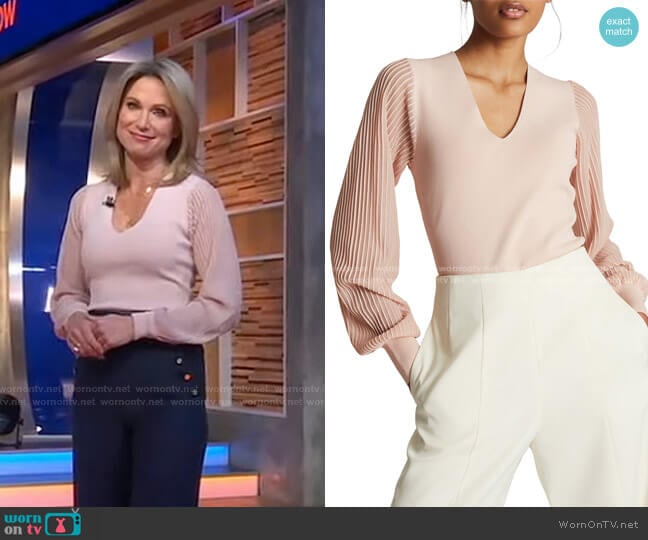 Reiss Savannah Ribbed Balloon Sleeve Sweater worn by Amy Robach on Good Morning America