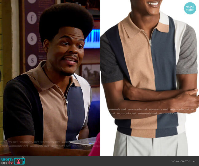 Reiss Strokes Polo in Airforce Blue worn by Carter (Julian Gant) on Call Me Kat