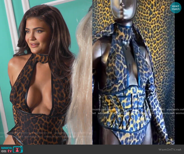 Rey Ortiz Custom Leopard cutout Bodysuit worn by Kylie Jenner on Keeping Up with the Kardashians