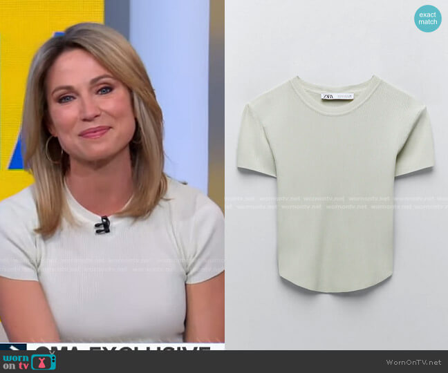 Zara Ribbed Knit Top worn by Amy Robach on Good Morning America