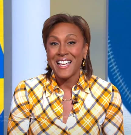 Robin’s orange plaid shirt and skirt on Good Morning America