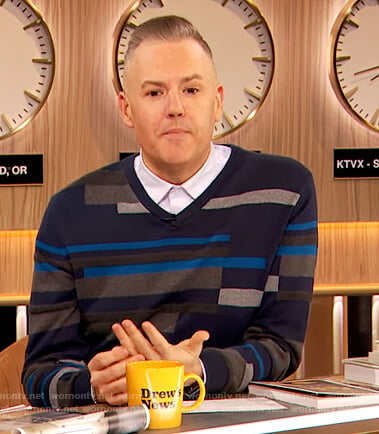 Ross’s blue stripe sweater on The Drew Barrymore Show