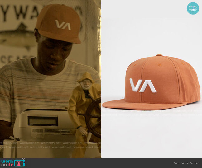 RVCA VA Snapback Hat in Brick worn by Pope (Jonathan Daviss) on Outer Banks