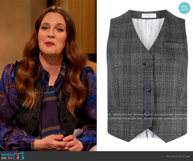 Sandro Anthey Plaid Waistcoat worn by Drew Barrymore on The Drew Barrymore Show