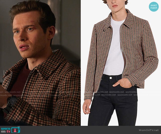 Sandro Camille Houndstooth Woven Jacket worn by Evan Buckley (Oliver Stark) on 9-1-1