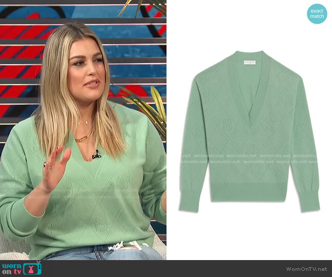Sandro V-Neck Wool & Cashmere Sweater worn by Carissa Loethen Culiner on E! News