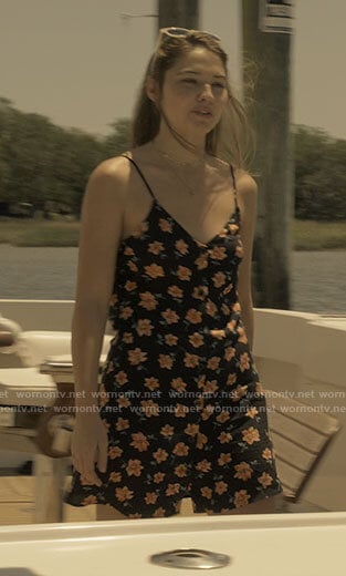 Sarah’s black floral dress on Outer Banks