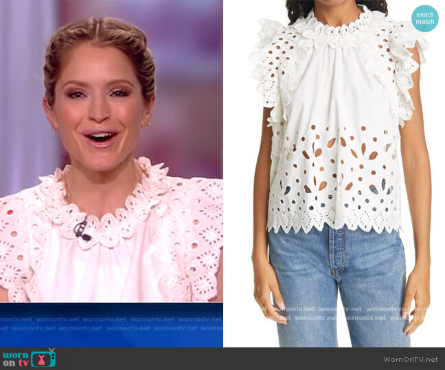 SEA Hazel Eyelet Flutter Sleeve Cotton Top worn by Sara Haines on The View