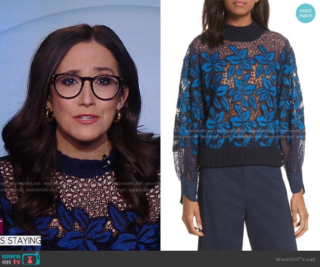 Sea Mosaic Lace Bell Sleeve Sweatshirt worn by Savannah Sellers on Today