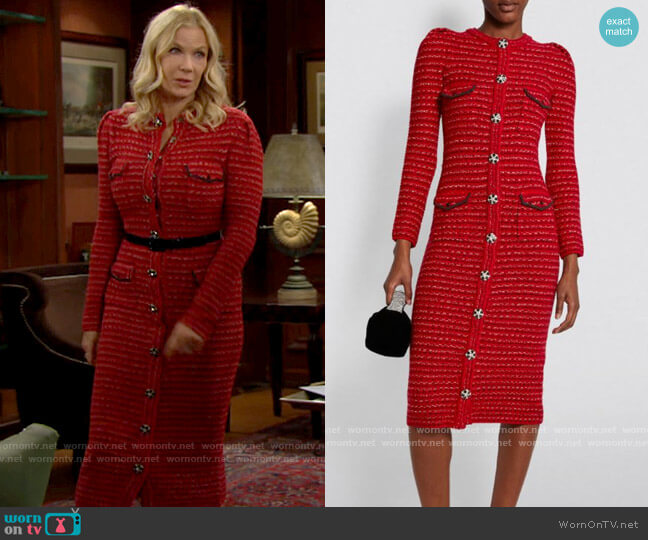 Self Portrait Longline Tweed Cardigan worn by Brooke Logan (Katherine Kelly Lang) on The Bold and the Beautiful