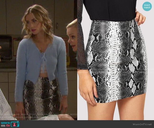 Shein O-ring Zipper Snake Print PU Skirt worn by Claire Brady (Isabel Durant ) on Days of our Lives