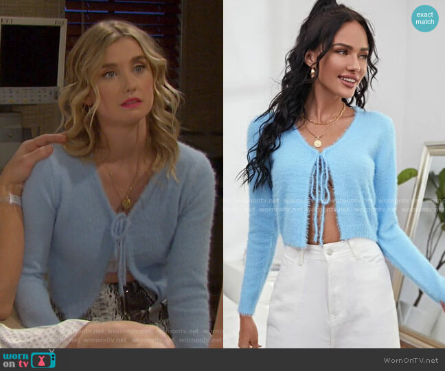 Shein Solid Tie Front Fluffy Cardigan worn by Claire Brady (Isabel Durant ) on Days of our Lives