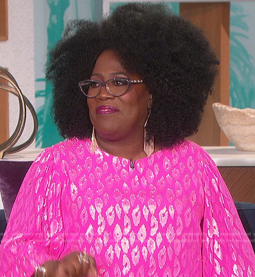 Sheryl’s pink metallic leopard blouse on The Talk