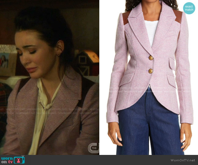 Smythe Rifle Patch Herringbone Wool Jacket worn by Bess (Maddison Jaizani) on Nancy Drew
