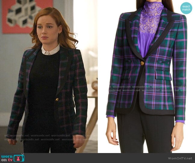 Smythe Tartan Peaked Lapel Wool Blazer worn by Zoey Clarke (Jane Levy) on Zoeys Extraordinary Playlist
