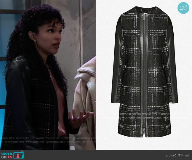 Ted Baker Faux-leather-trimmed checked woven jacket worn by Portia Robinson (Brook Kerr) on General Hospital