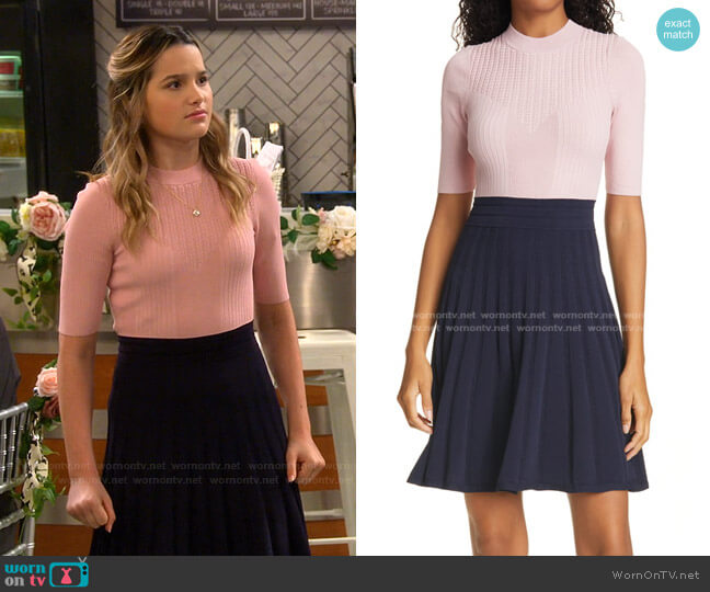 Ted Baker Jaelinn Colorblock Fit & Flare Sweater Dress worn by Lex (Jules LeBlanc) on Side Hustle