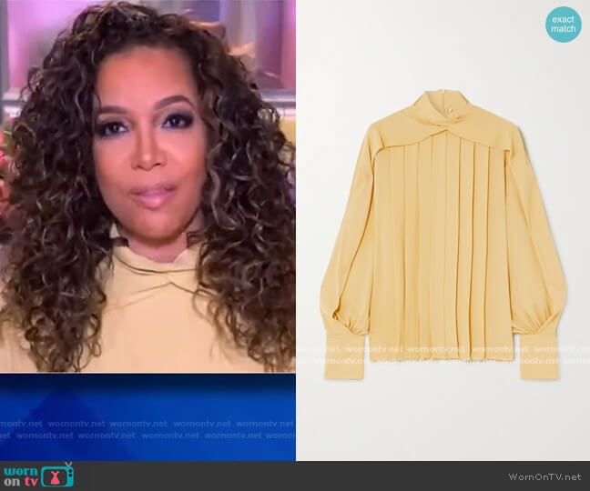 The Row Gilia pleated silk crepe de chine blouse worn by Sunny Hostin on The View