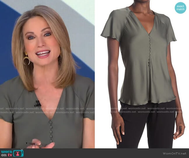 Theory Button Front Flutter Sleeve Top worn by Amy Robach on Good Morning America
