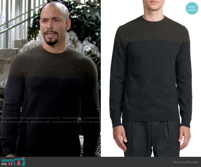 Theory Hilles Sweater in Grove Multi worn by Devon Hamilton (Bryton James) on The Young and the Restless
