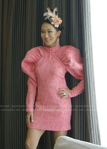 Tiffany’s pink puff sleeve mini dress on The Real Housewives of Dallas
