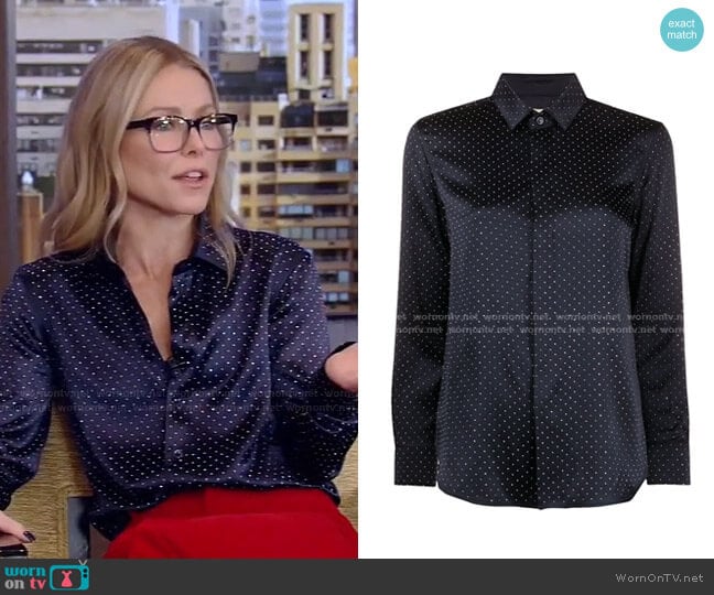 Saint Laurent Studded Silk Blouse worn by Kelly Ripa on Live with Kelly and Mark
